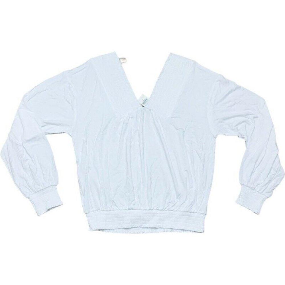 Express Womens Blouse White Long Sleeve V Neck Pul